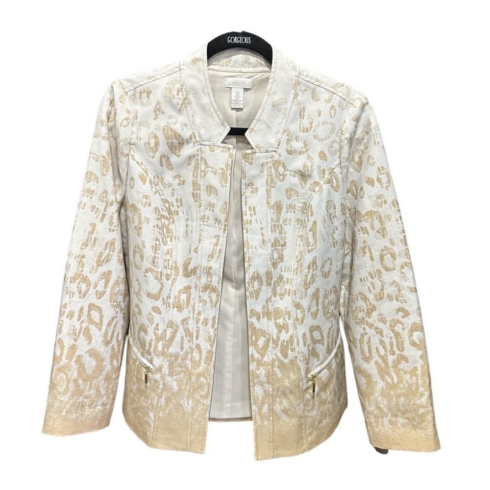 Chico’s Woman’s Blazer Printed Long Sleeve Open Front Size: 0/Small